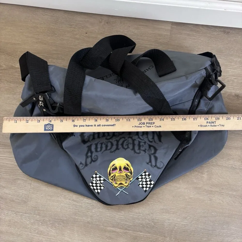 CHRISTIAN AUDIGIER / Ed Hardy Gray Duffle Bag Skull Racing Checkered Flag NWT